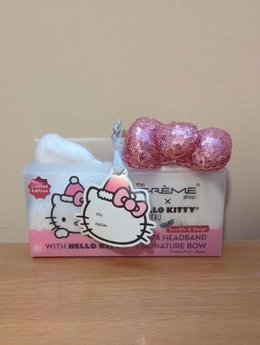 The Creme Shop Limited edition Hello Kitty Pink Sequin Bow Spa Headband New